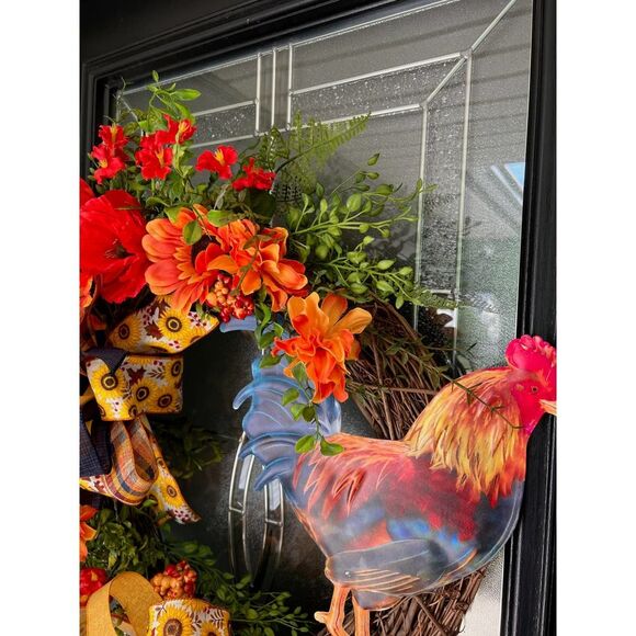Fall Rooster Wreath, Autumn Wreath, Farmhouse Wreath - Picture 3 of 8
